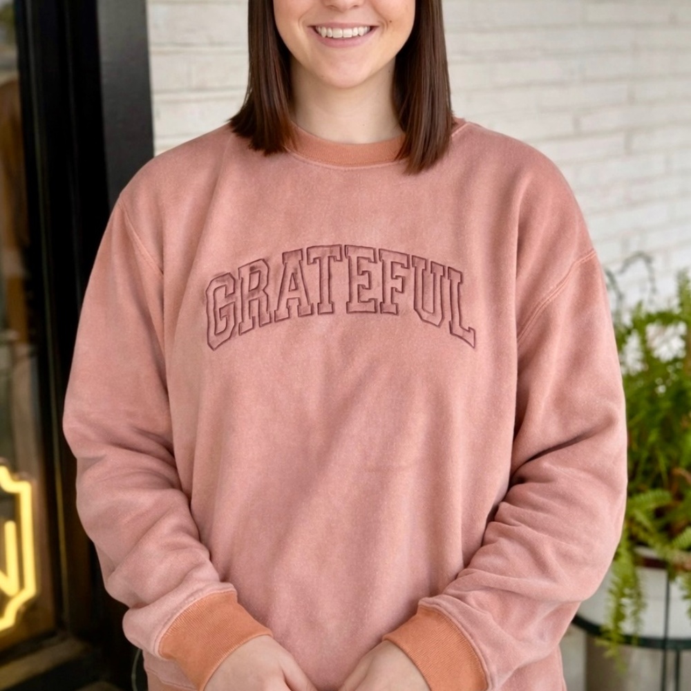 Love‎ in Faith Grateful Crewneck Sweatshirt Cotton Blend Peach Size M